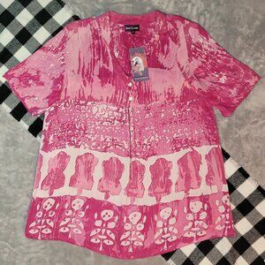 S/M | Jeune Jeunesse | Tropic Tides Short Sleeve Button-V-Neck Blouse